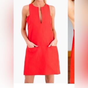 Emerson Fry Womens Sleeveless Red/Orange Linen Cut Out Mod Dress Size L NWT